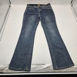 Earl Jean Womens Dark Wash Bootcut Denim Jeans Embroidered Studded Pockets 31x31